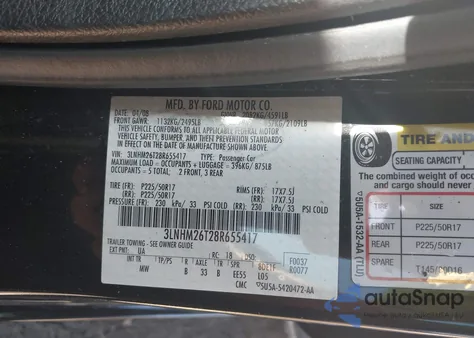 2008 Lincoln Mkz from USA, damaged, VIN 3LNHM26T28R655417